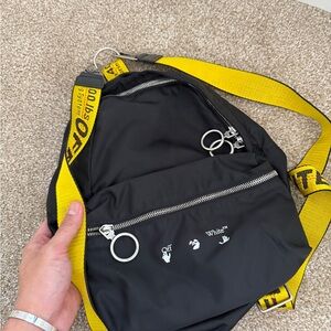 Off-White Belt Bag in Black with Yellow Strap